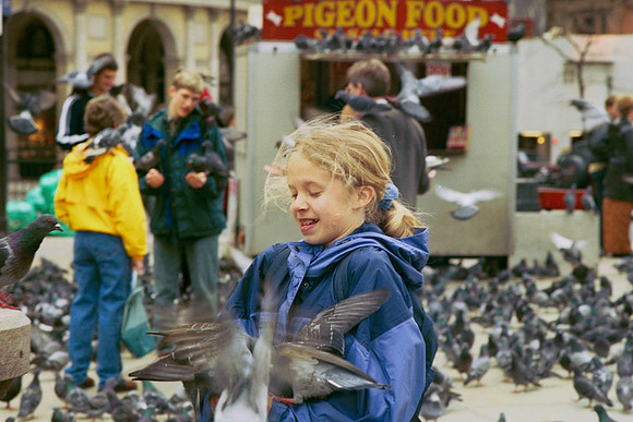 Feeding the pigeons in Trafalgar Square